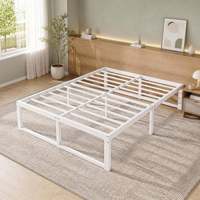 14 Inch Queen Metal Bed Frame, 4000LBS Heavy Duty Support, White