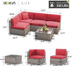 5-Piece Patio Furniture Set Wicker Rattan Conversation Set Outdoor Sectional Sofa Removable Cushions and Tempered Glass Coffee Table Suitable for Small Size (Red)