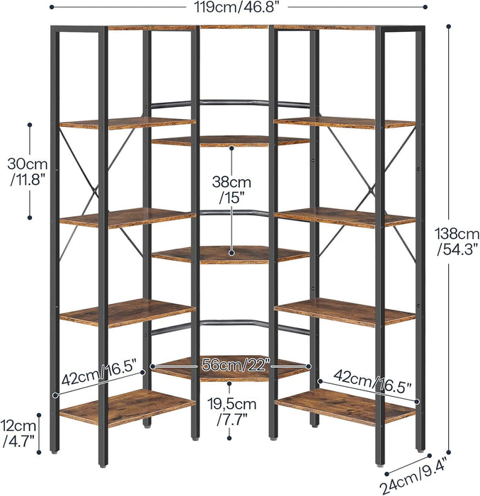LShaped Corner Bookshelf 5Tier Beveled Edge DarkBrown