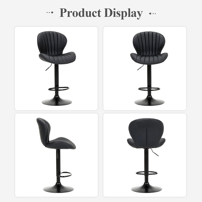 Bar Stools Set of 4, Modern Swivel Bar Chairs, Adjustable Faux Leather Upholstered Barstools Counter Height with High Backrest for Bar, Kitchen Island, Dining Room, Black