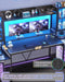 Gaming Desk 74.8'' with LED Lights, Hutch and Storage Shelves, Computer Desk with Monitor Stand, Large PC Gamer Desk Workstation, Ergonomic Gaming Table for Bedroom, Living Room, Black