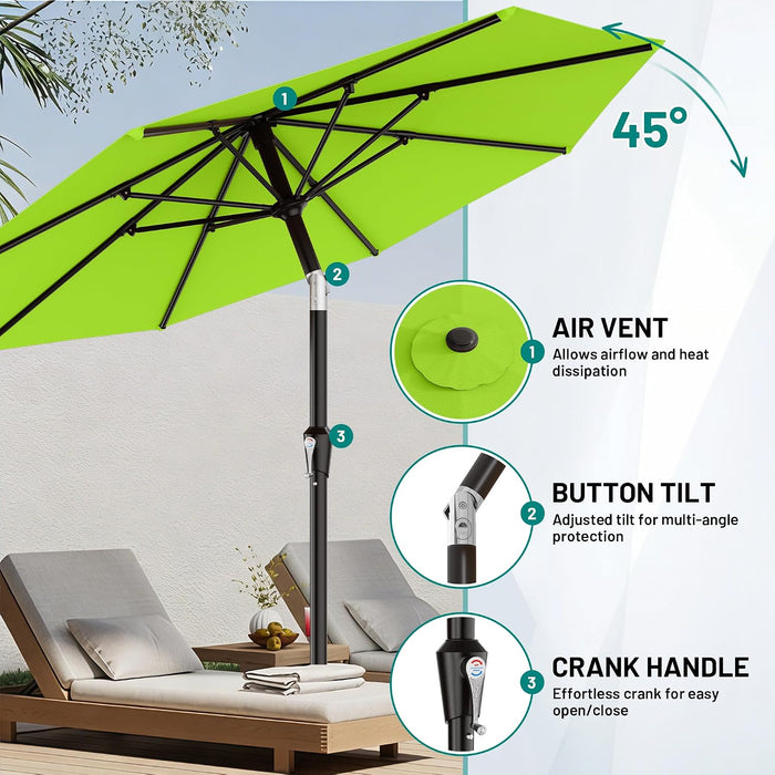 10 FT Outdoor Patio Umbrella, Patio Table Umbrella with Push Button Tilt and Crank, Outdoor Patio Umbrellas with 8 Fiberglass Ribs, Patio Umbrellas for Market, Garden, Pool (Apple Green)