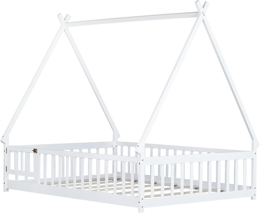 White Montessori Handcrafted SolidWood Floor Bed Door