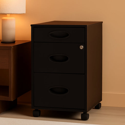 3 Drawers 29.52" Vertical Black Metal Filing Cabinet Lockable Pre-Assembled Movable Letter Size for Home, Office