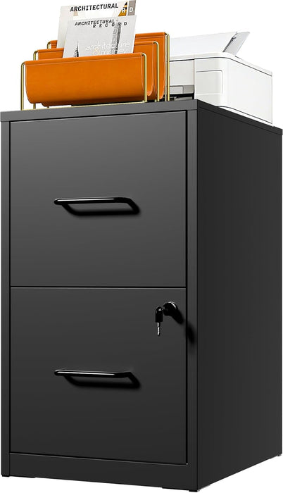 2 Drawer File Cabinet with Lock, Metal Vertical File Cabinets for Home Office, Office Furniture for Organization Hanging Legal/Letter/A4, Office File Cabinet Storage Cabinet, Require Assembly, Black
