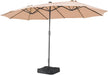 15Ft Patio Umbrella with Base Included, Outdoor Double-Sided Rectangular Umbrella with Crank Handle & Ventilation, Large Standing Umbrella for Pool, Deck, Lawn, Backyard & Beach, Beige
