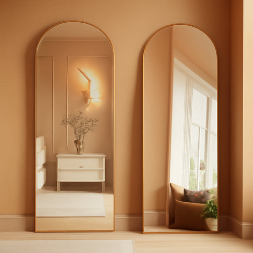 Arched Mirror Full Length, 64"X21" Body Wall Mirrors with Shatter-Proof Glass, Upgraded Floor Standing Mirror, Hanging or Leaning, with Stand Aluminum Alloy Frame for Home Decor, Gold