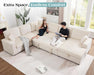 130Inch Beige Corduroy Sectional Sofa Bed StorageCompartment