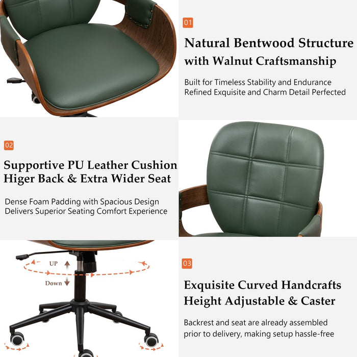 Mid Century Modern Desk Chair, Faux Leather Office Chair with Walnut Finish