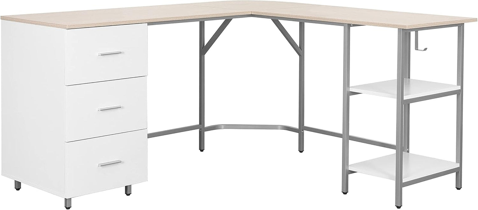 L Shaped Desk - Two-Toned Computer Desk with Drawers & Storage Shelves - Simple Modern Furniture & Home Office Space Corner Table for Work & Writing