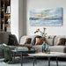 Abstract Wall Art for Living Room Large Framed Light Blue Canvas Print Coastal Theme Artwork Modern Ocean Skyline and Sunset & Sunrise in the Seaside Painting for Home Bedroom Décor 48X24Inch