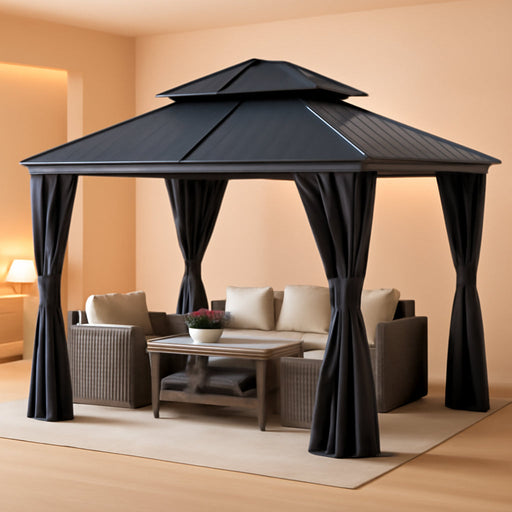 12x12 Feet Grey Hardtop GazeboSystem Weatherproof Roof