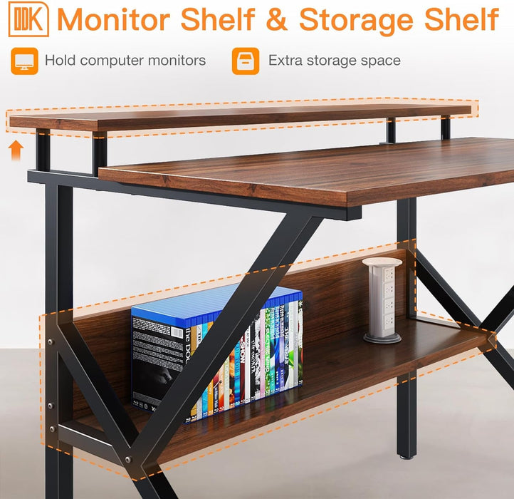 Small Desk, 27.5 Inch Small Computer Desk for Small Spaces, Compact Desk with Storage, Tiny Desk Study Desk with Monitor Stand for Home Office, Espresso