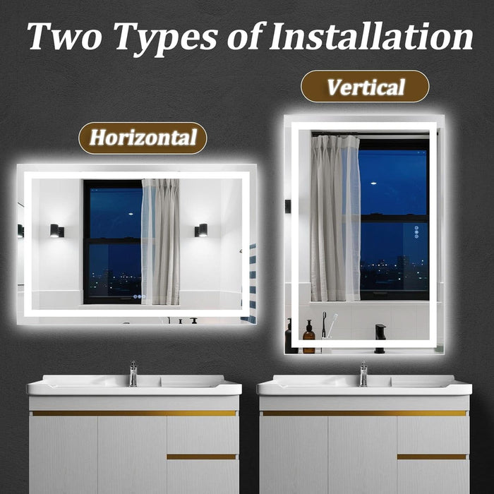 LED Wall Mounted Mirror 40x30 Antifogging Dimmable