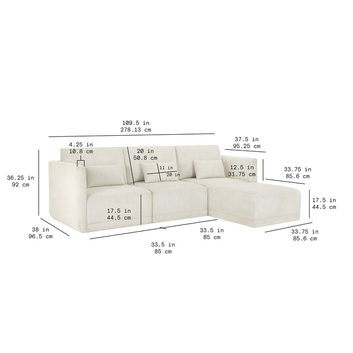 Drew Modular Sectional Sofa with Ottoman by Drew Barrymore, Vanilla Cord