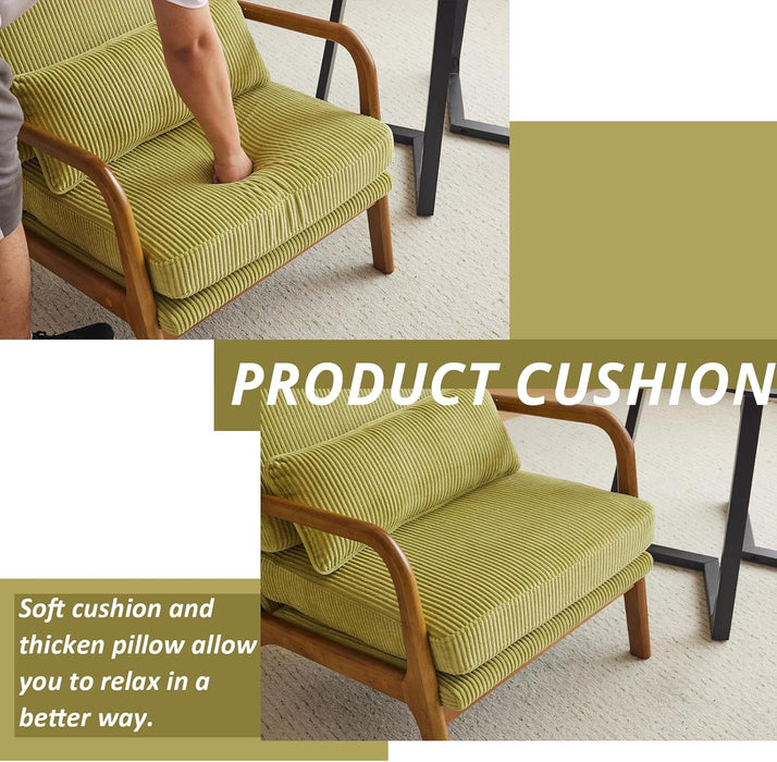 Green Corduroy Mid Century Accent Armchair Cushion