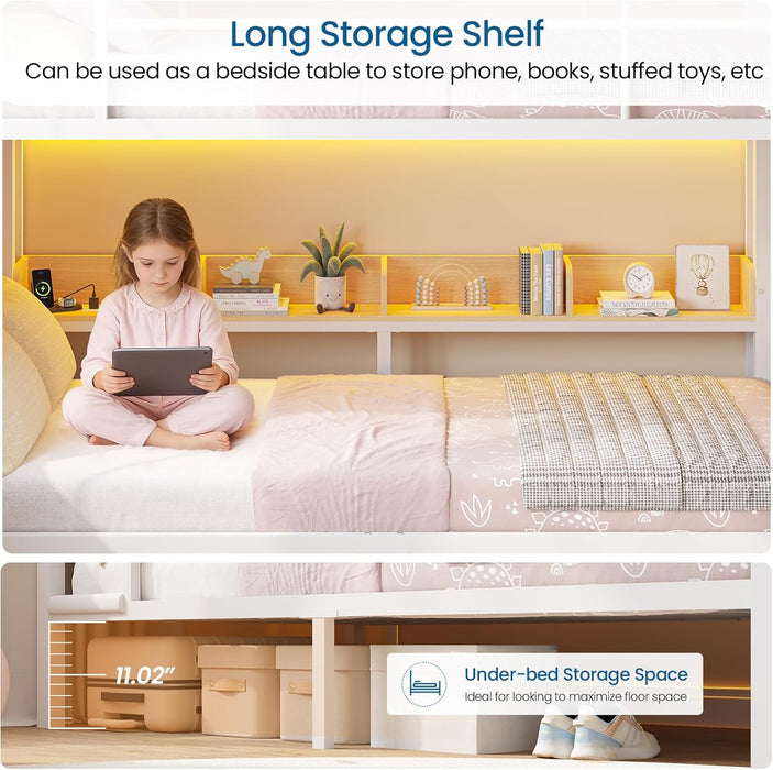 Twin Over Twin Metal Bunk Bed IntegratedStorageDrawers