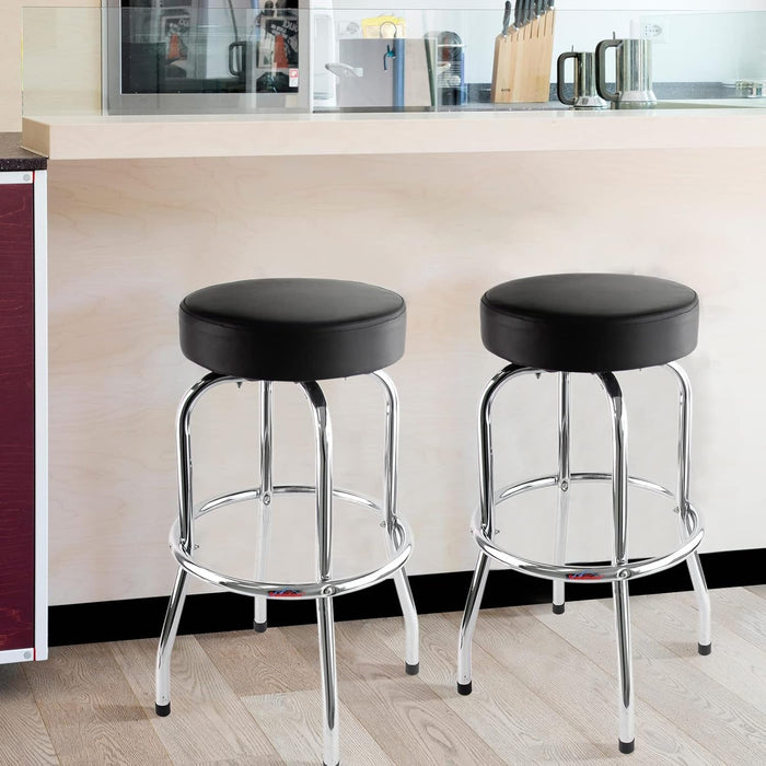 29" H Iron Backless Swivel Bar Stool,Holds up to 300 Lbs,Shop Stool with Black Leatherette Padded Chrome Frame, Black