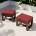 Natural Cedar Outdoor Patio Ottomans with Removable Cushions, Set of 2, Real Wood Footrests for Deck, Porch, Balcony, and Backyard, Brownish/Red