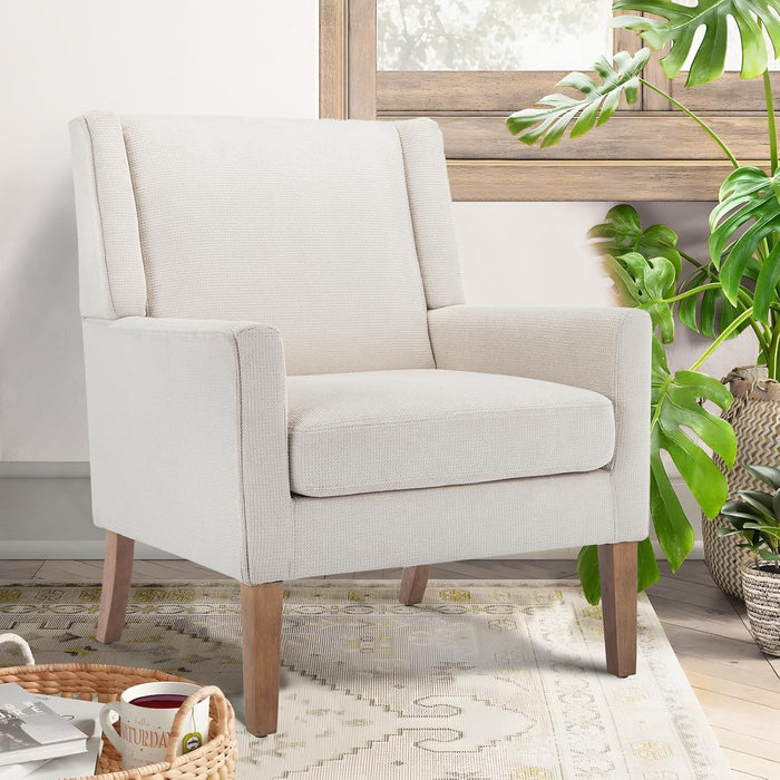 Beige Chenille Upholstered Wingback Chair With Wood