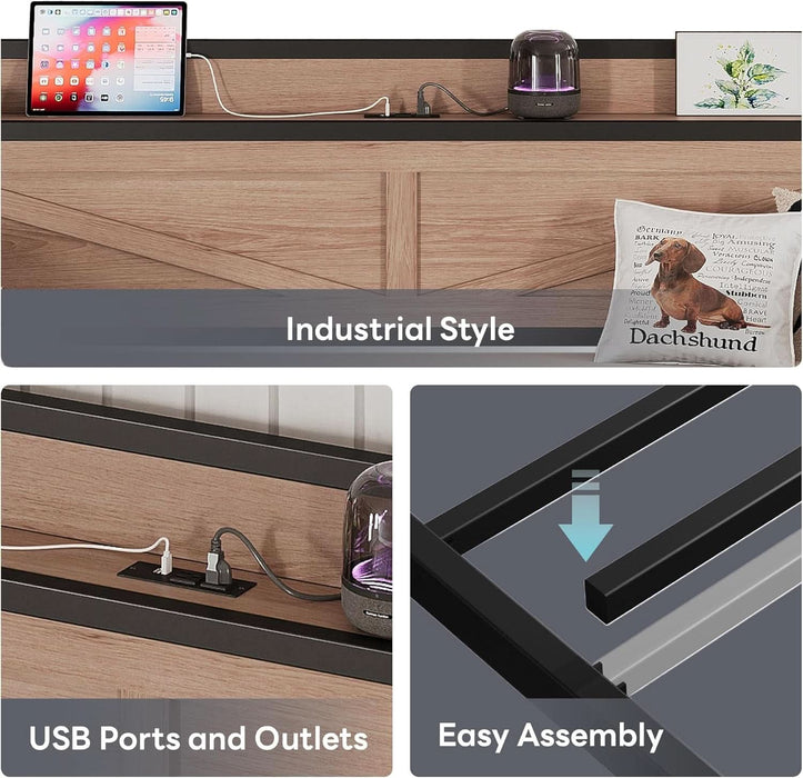 Twin Daybed with Trundle Bed, Storage Headboard with Charging Station, Sofa Day Bed with Strong Supports for Living Room, Bedroom, and Guest Room, Wood Color