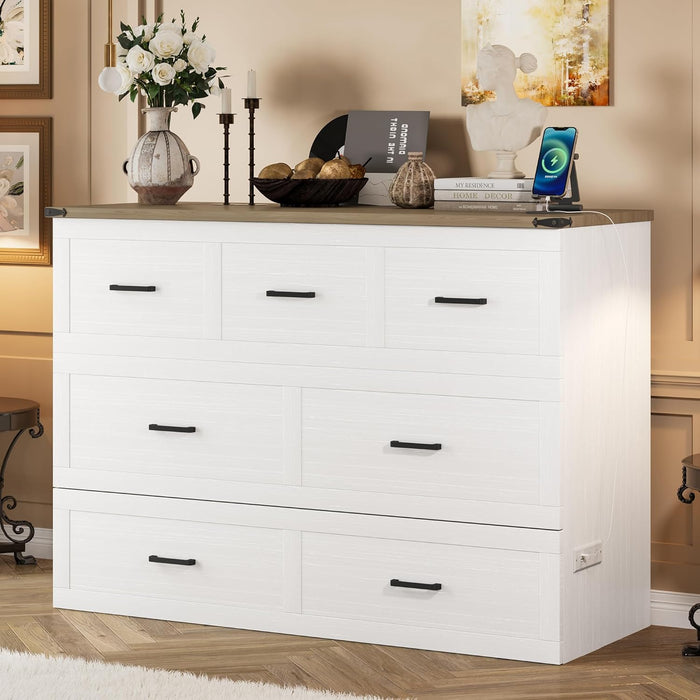 Murphy Bed Queen Size,Hideaway Wall Cabinet Bed with Charging Station and 1 Large Storage Drawer,Multi-Functional Foldable Platform Beds Frame,Can Be Folded,For Apartment,Bedroom,White