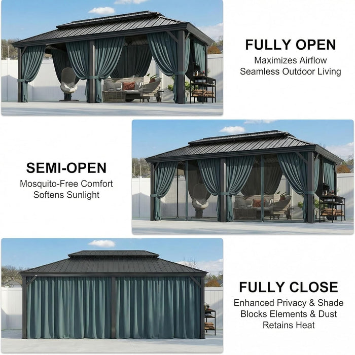 12x20 Black Hardtop Gazebo With Galvanized Roof