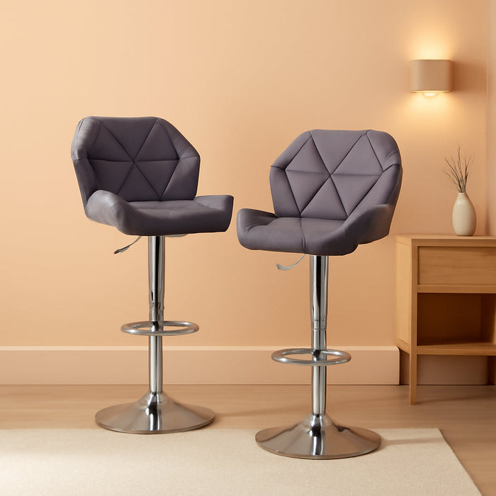 Breni Velvet Diamond Tufted Swivel Adjustable Height Barstools, Set of 2, Gray