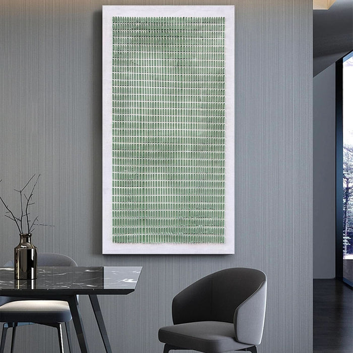 Art Hand-Painted White and Green Thick Texture Abstract Art Oil Painting Contemporary Minimalist Style Art Living Room Office Corridor Wall Decoration Oil Painting 24X48 Inches