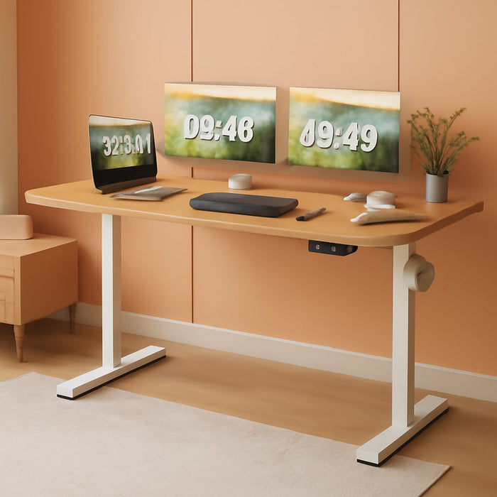 Electric Height Adjustable Standing Desk Large 55 X 24 Inches Sit Stand up Desk Home Office Computer Desk Memory Preset with T-Shaped Metal Bracket, Wood