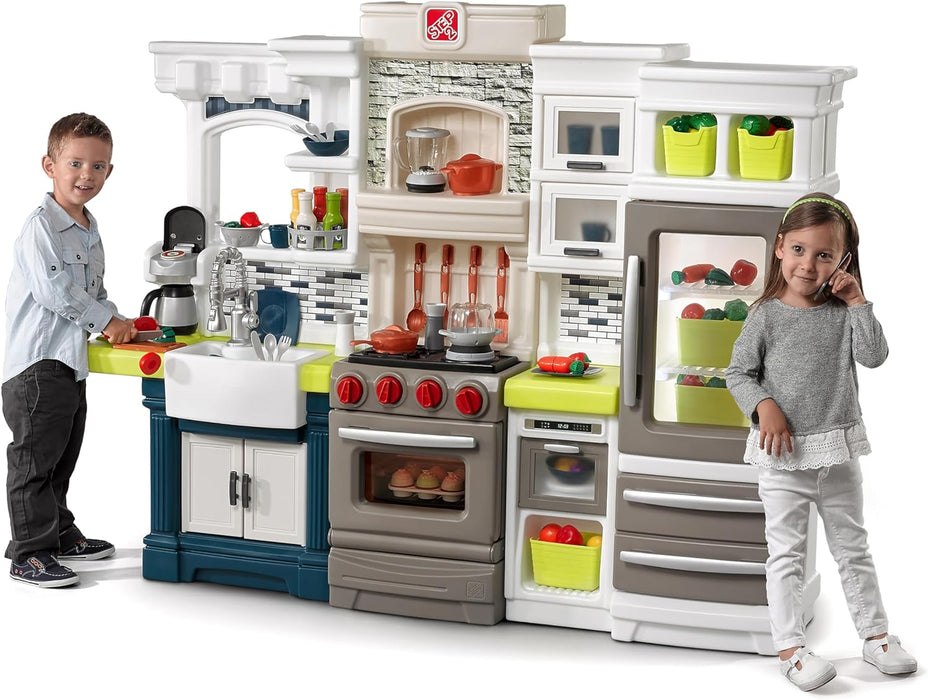 Elegant Edge Kids Kitchen Playset, Indoor/Outdoor Kitchenette, Interactive Play with Lights and Sounds, Made of Durable Plastic, Includes 78 Piece Toy Accessories, for Toddlers 3+ Years Old
