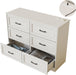 Dresser for Bedroom, 6 Drawer Wide Dresser Organizer with Charging Station for Hallway with Metal Handles, Woodgrain White