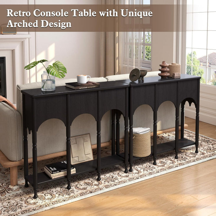 40" Console Table with Storage Shelf, Retro Entryway Table, Wooden Sofa Table with Roman-Style Legs for Living Room, Hallway, Black