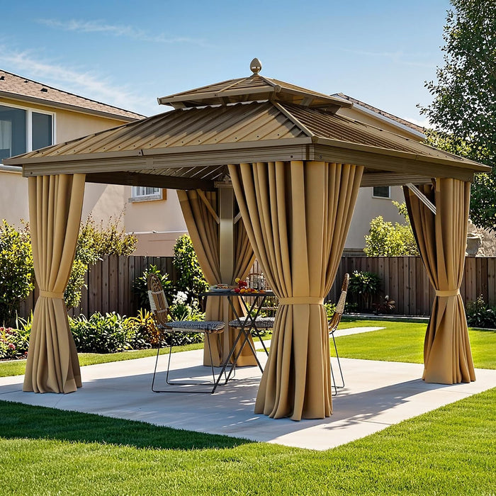 10x10Ft Aluminum Gazebo AllWeather With Netting Curtains