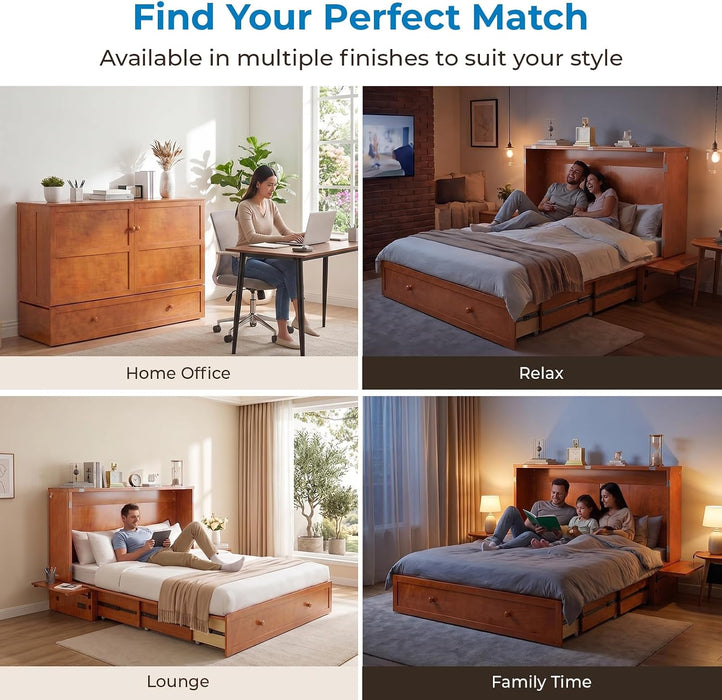 Cherry SixtyThreeInch Murphy Bed Cabinet With Mattress