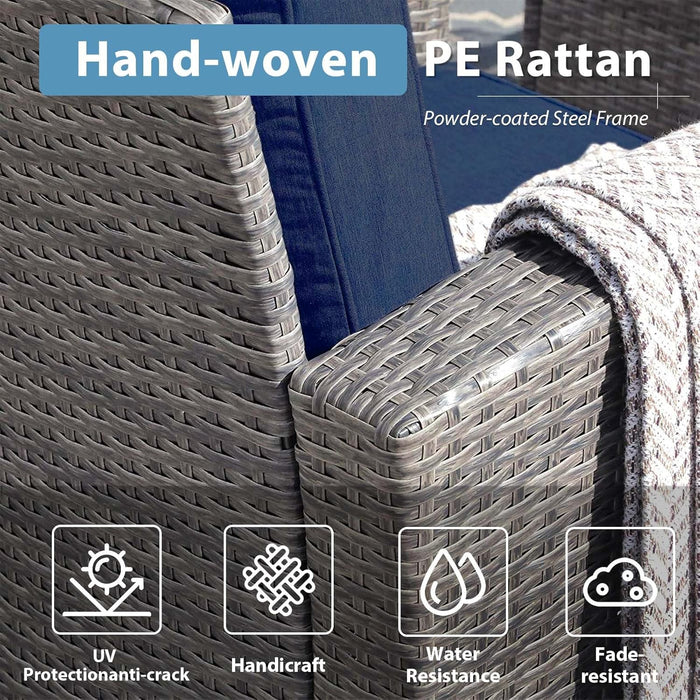 Patio Furniture Set, 4 Piece Outdoor Patio Conversation Set, All-Weather PE Rattan Wicker Sectional Patio Sofa Set with Tempered Glass Coffee Table for Family Gatherings, Navy Blue