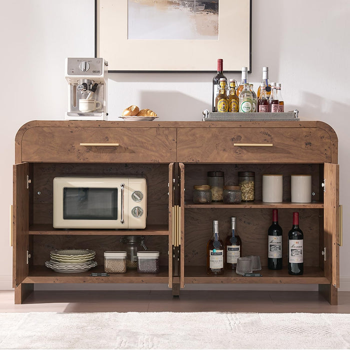 59" Sideboard Buffet Cabinet with Storage, 4 Doors Cabinet, Dark Burl
