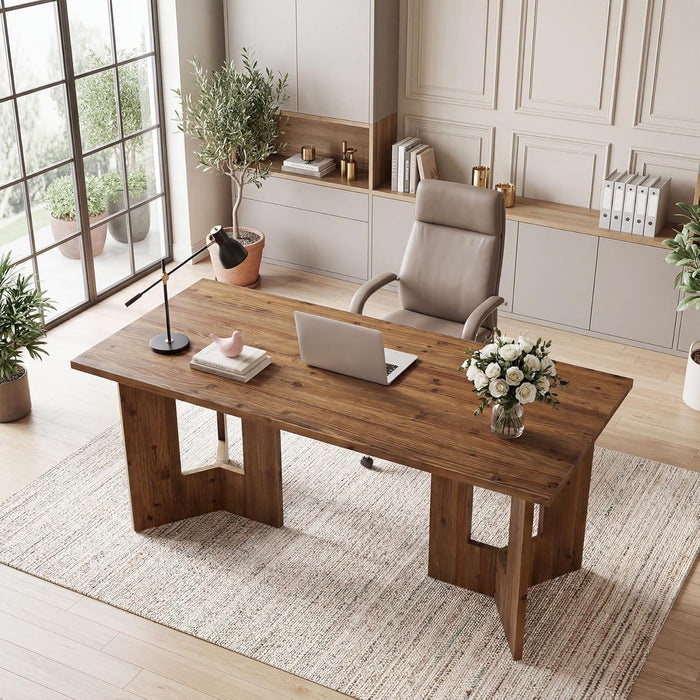 63" Long Large Wood Desks, Solid Wood Office Desk, Farmhouse Executive Computer Desk, Home Office Workstaticon, Work Writing Table, Walnut