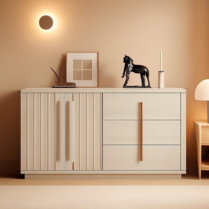 64” Sideboard Buffet Cabinet, Modern Fluted Door Console Table with 3 Drawers and Adjustable Shelves, Accent Storage Cabinet for Entryway, Living Room & Dining Room - White Sand