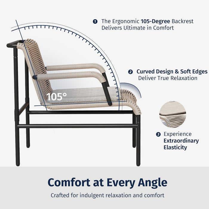 3-Piece Patio Furniture Set, Outdoor Bistro Set with PE Rattan Wicker Wide Chairs, Soft Pads & Coffee Table, Modern All-Weather Wicker Patio Set for Garden and Porch, Creamy Apricot