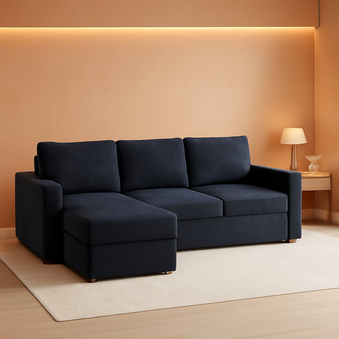 83-Inch Velvet-Black Pull-Out Sleeper Sofa With Storage