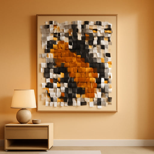 Orange and White​​ Mosaic Wall Art Wood Wall Art Wooden Wall Decor Large Wall Decor Creative Wood Block Decorative Painting for Office Living Room 27.6" X 39.4"
