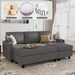 Dark Grey Sectional Sofa L-Shaped Couch with Ottoman