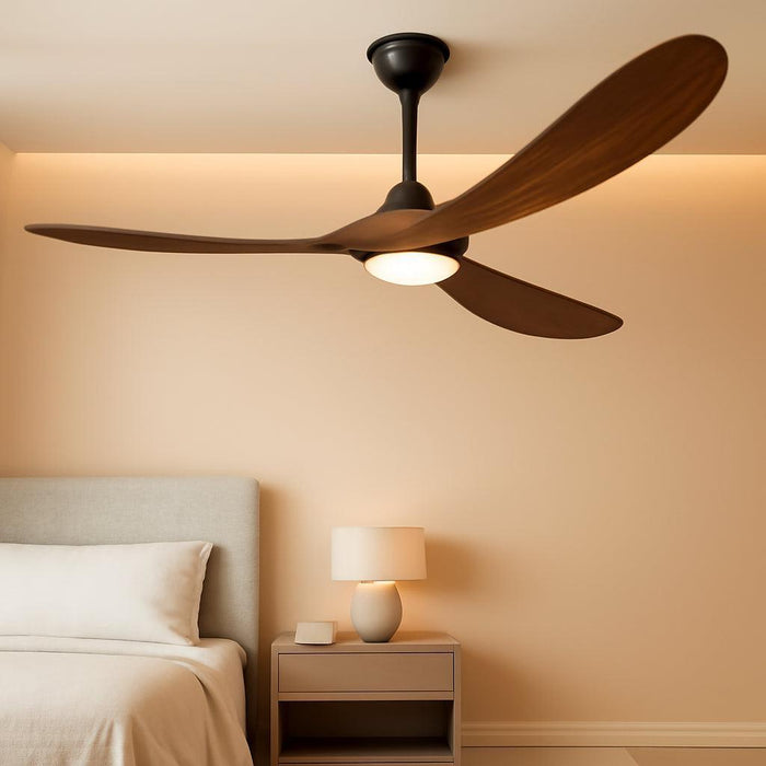 60 Inch Ceiling Fans with Lights, Solid Wood Propeller Ceiling Fans with Lights and Remote Control Outdoor Ceiling Fan for Patios Propeller 3 Blades for Indoor Living Room, Walnut Wood