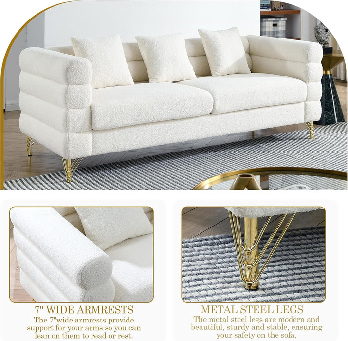 Sofa, 2 Pieces Sofa Set,Oversize 2/3 Seater Extra Deep Seat Sofa,Modern Upholstered Futon White Sofa Couch, Comfy Bouclé Cloud Sofa,Furniture for Living Room,Bedroom,Office,Apartment(White)