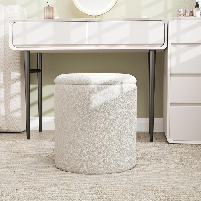 Ottoman Poufs with Storage,Soft Upholstered Vanity Stool,Multifunctional Ottomans Coffee Table Padded Seat Foot Rest for Living (White M)