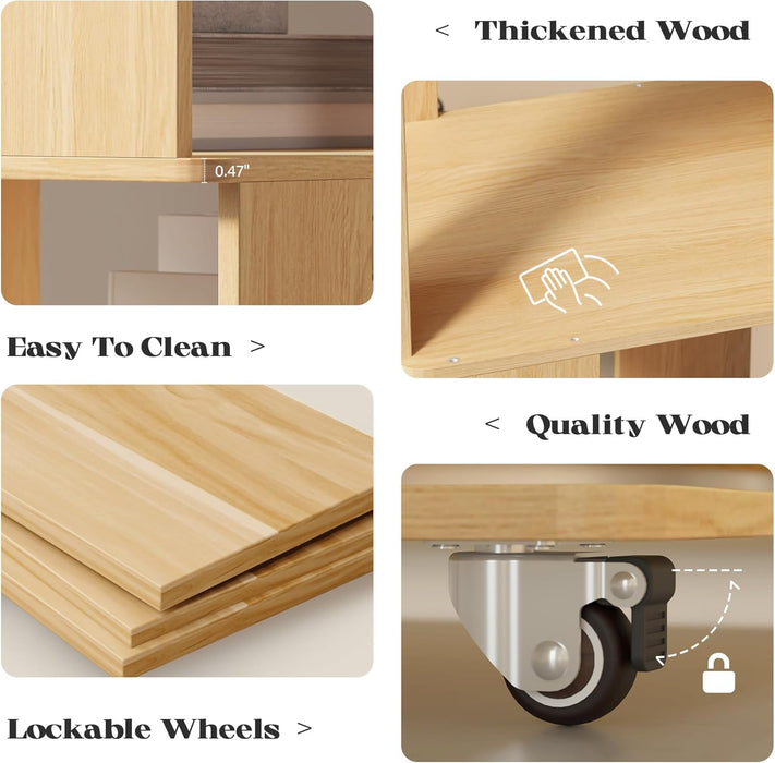 Five Tier Solid Wood Rotating Bookshelf NaturalFinish