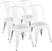 Metal Kitchen Dining Chairs Indoor-Outdoor Distressed Style Stackable Side Coffee Chairs in Distressed White, Set of 4