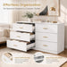 White Dresser for Bedroom with 6 Drawers, 47" Wide Modern Chest of Drawers, Wooden Dresser TV Stand,Storage Organizer for Living Room,Hallway