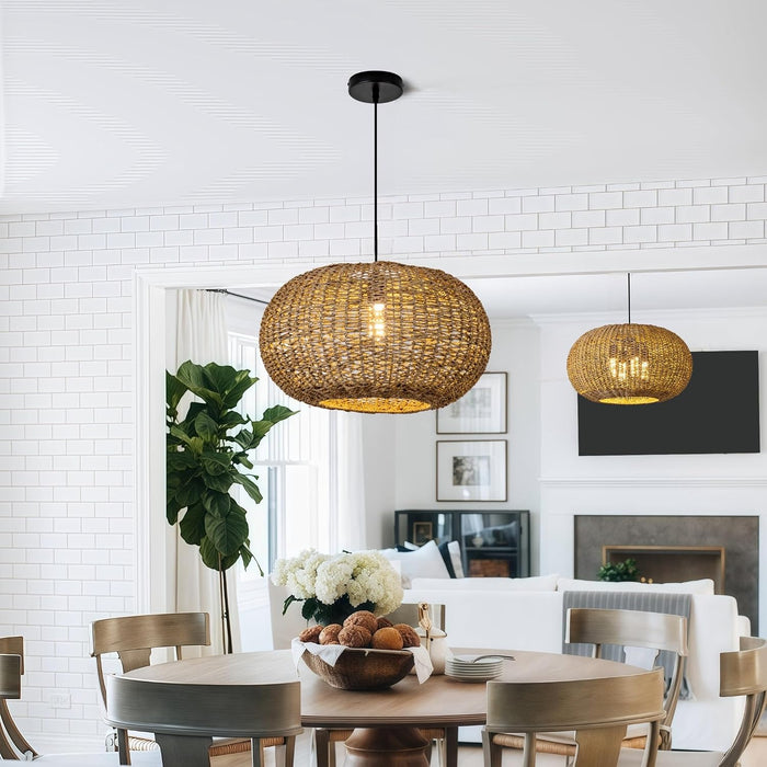 19.7In Rattan Light Coastal Pendant Lights Brown Wicker Chandelier